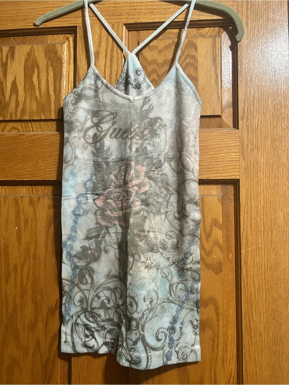 Guess Y2K Floral Print Tunic Tank Top Light Blue/Pink New NWOT